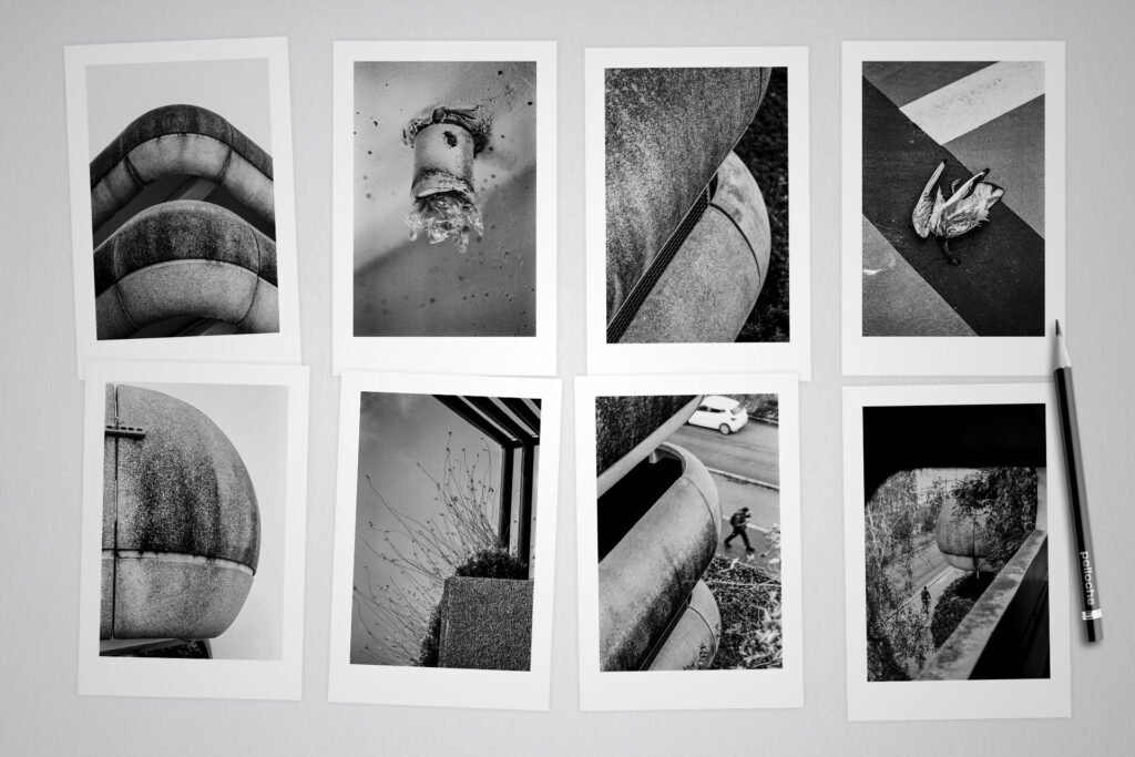 Montage de plusieurs photos noir et blanc de la série ParkingNord, réalisées à Nantes avec un Nikon F3.