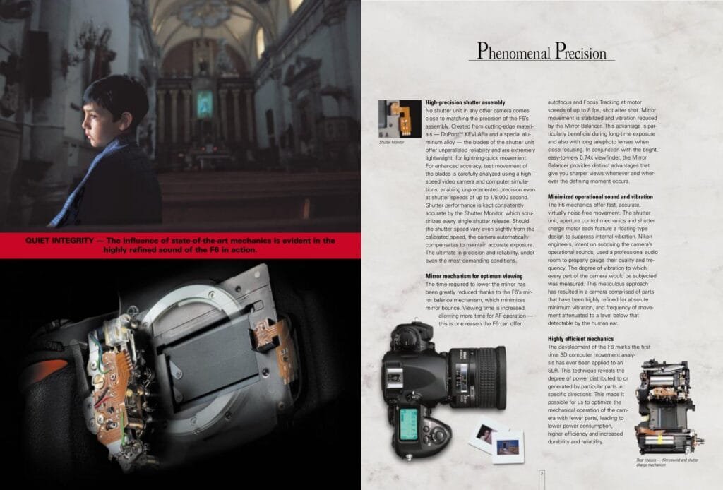 Brochure Nikon F6 2004 — obturateur haute précision et mécanisme miroir
